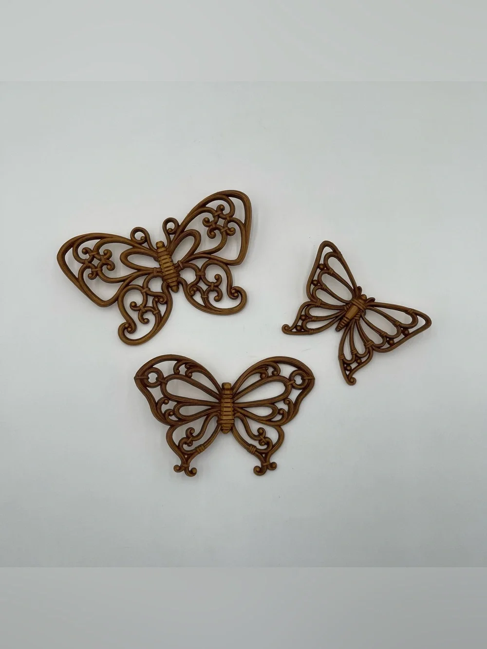 Vintage 1978 Homco Butterfly Wall Decor Set of 3 Faux Wicker Wood MCM Retro